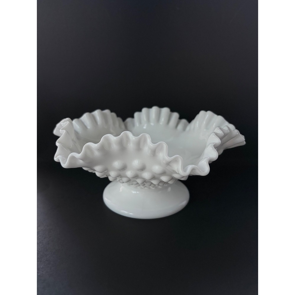Fenton Hobnail | White Milk Glass | Ruffled Pedestal Candle Holder | Centerpiece - Picture 1 of 11